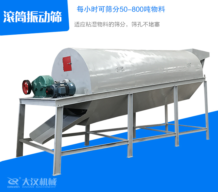 滾筒振動篩適應粘濕物料的篩分，篩孔不堵塞